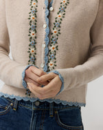 Load image into Gallery viewer, Aloise Embroidered Cardigan in Oatmeal/Multi Extra Fine Merino Wool
