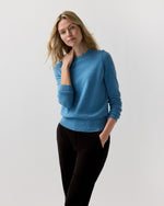 Load image into Gallery viewer, Kit Crewneck Sweater in Heather Cerulean Cashmere