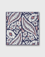 Load image into Gallery viewer, Hand-Rolled Linen/Cotton Print Pocket Square in Navy/Chalk/Red Large Paisley