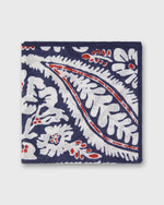 Load image into Gallery viewer, Hand-Rolled Linen/Cotton Print Pocket Square in Navy/Chalk/Red Large Paisley