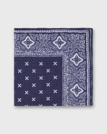 Load image into Gallery viewer, Hand-Rolled Linen/Cotton Print Pocket Square in Blue/Bone Paisley Bandana Print