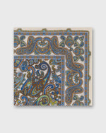 Load image into Gallery viewer, Hand-Rolled Linen/Cotton Print Pocket Square in Ivory/Royal/Brown Paisley