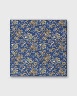 Load image into Gallery viewer, Hand-Rolled Linen/Cotton Print Pocket Square in Blue/Umber Jacobean Floral