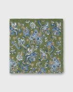 Load image into Gallery viewer, Hand-Rolled Linen/Cotton Print Pocket Square in Green/Sky Jacobean Floral