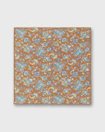 Load image into Gallery viewer, Hand-Rolled Linen/Cotton Print Pocket Square in Cognac/Sky Jacobean Floral