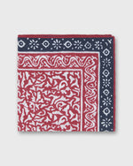 Load image into Gallery viewer, Hand-Rolled Linen/Cotton Print Pocket Square in Red/Navy Abstract