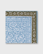 Load image into Gallery viewer, Hand-Rolled Linen/Cotton Print Pocket Square in Sky/Olive Abstract