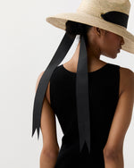 Load image into Gallery viewer, The Hollyhock Hat in Black Long Ribbon