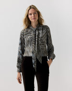 Load image into Gallery viewer, Tie-Neck Blouse in Bark/Powder Leopard Metallic Georgette