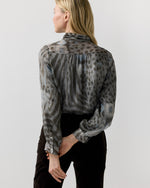 Load image into Gallery viewer, Tie-Neck Blouse in Bark/Powder Leopard Metallic Georgette