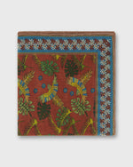 Load image into Gallery viewer, Hand-Rolled Cotton Print Pocket Square in Orange/Pink Tropical Bird