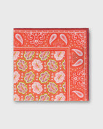 Load image into Gallery viewer, Hand-Rolled Silk/Cotton Print Pocket Square in Red/Pink Floral Bandana Print