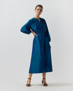 Load image into Gallery viewer, Sienna Midi Dress in Marine Silk Shantung