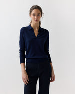 Load image into Gallery viewer, Alida Johnny-Collar Sweater in Navy Ice Cotton