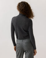 Load image into Gallery viewer, Superfine Funnel-Neck Sweater in Charcoal Cashmere