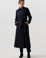 Load image into Gallery viewer, Long Raglan Trench Coat in Navy Blue
