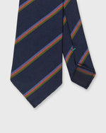 Load image into Gallery viewer, Silk Woven Tie in Navy/Blue/Salmon Multi Stripe