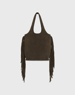 Load image into Gallery viewer, Fringed Paola Bucket Bag in Dark Brown Suede/Leather