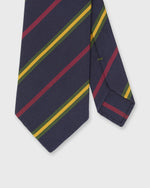 Load image into Gallery viewer, Hand-Rolled Silk/Cotton Woven Tie in Navy/Berry/Gold Stripe