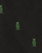 Load image into Gallery viewer, Silk Woven Club Tie Black/Green Owl