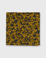 Load image into Gallery viewer, Hand-Rolled Cotton Print Pocket Square in Yellow/Blue/Brown Star Anise Liberty Fabric