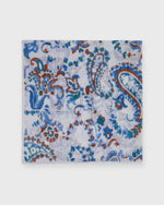 Load image into Gallery viewer, Hand-Rolled Linen/Cotton Print Pocket Square in Bone/Blue/Tan Paisley Floral