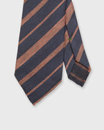 Load image into Gallery viewer, Hand-Rolled Linen/Silk Woven Tie in Navy/Orange Stripe