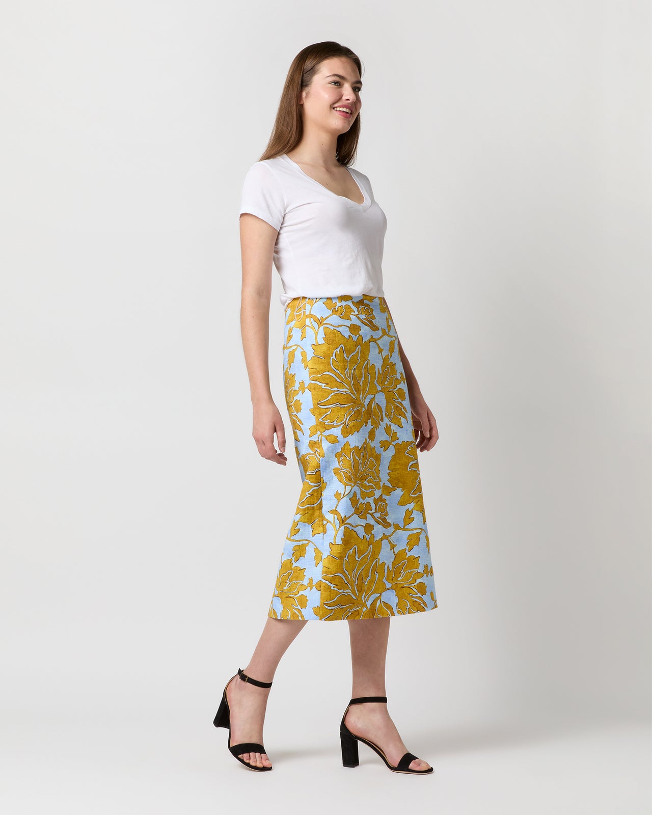 Pencil Skirt in Light Blue Tangle Shot Cotton