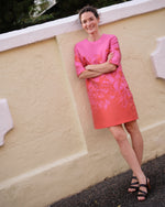Load image into Gallery viewer, Short Paige Dress in Pink/Red Floral Printed Mikado
