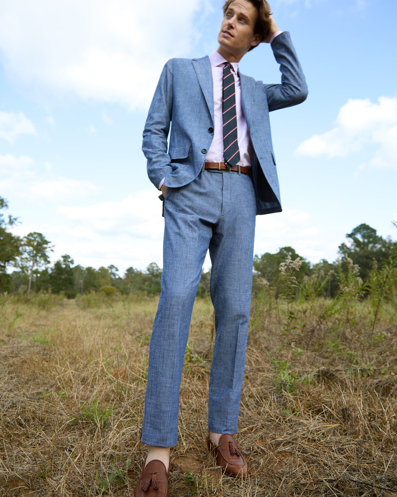 Silk Repp Tie in Midnight/Red/White Stripe