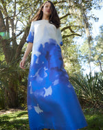 Load image into Gallery viewer, Paige Maxi Dress in Blue Watercolor Printed Mikado

