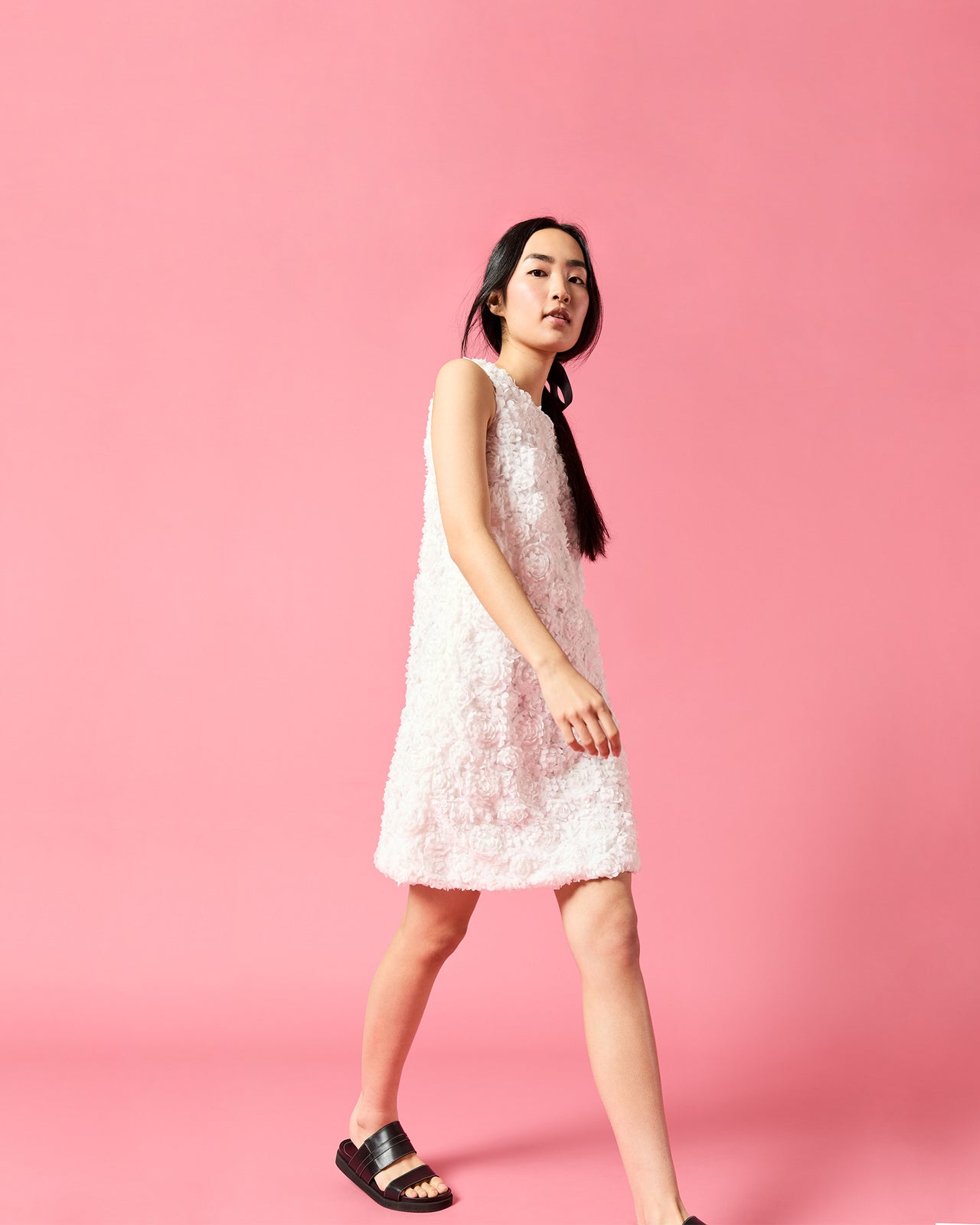 Susy Shift Dress in White Floral Chain Embroidery