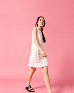 Load image into Gallery viewer, Susy Shift Dress in White Floral Chain Embroidery
