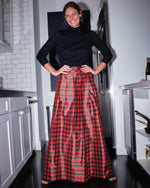 Load image into Gallery viewer, Pleated Wrap Skirt in Red Holiday Tartan Silk Shantung
