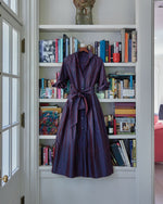 Load image into Gallery viewer, Classic Shirtwaist Maxi Dress in Mini Macbeth Tartan Iridescent Silk Shantung
