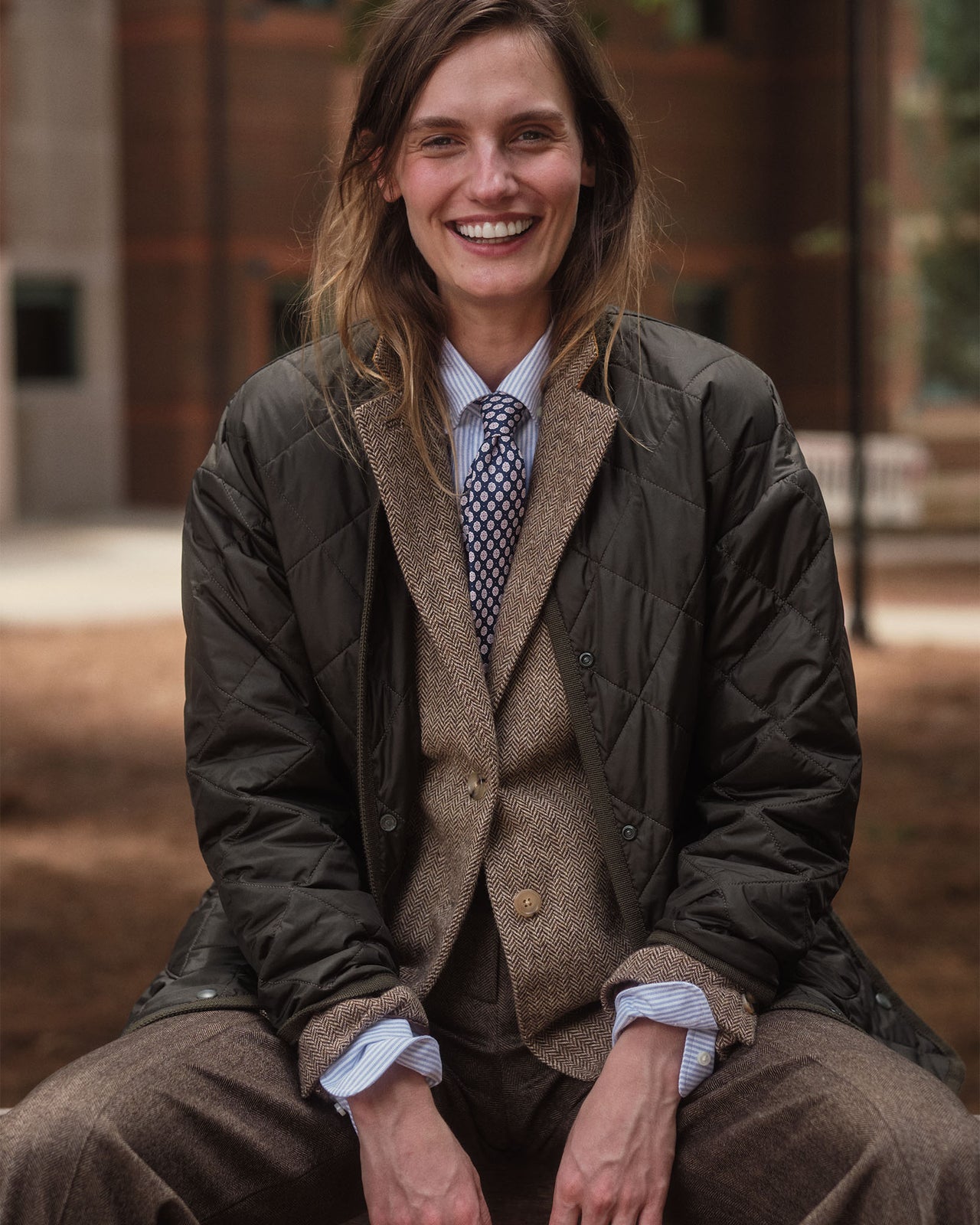 Moira Blazer in Tobacco/Coffee Small Herringbone Tweed