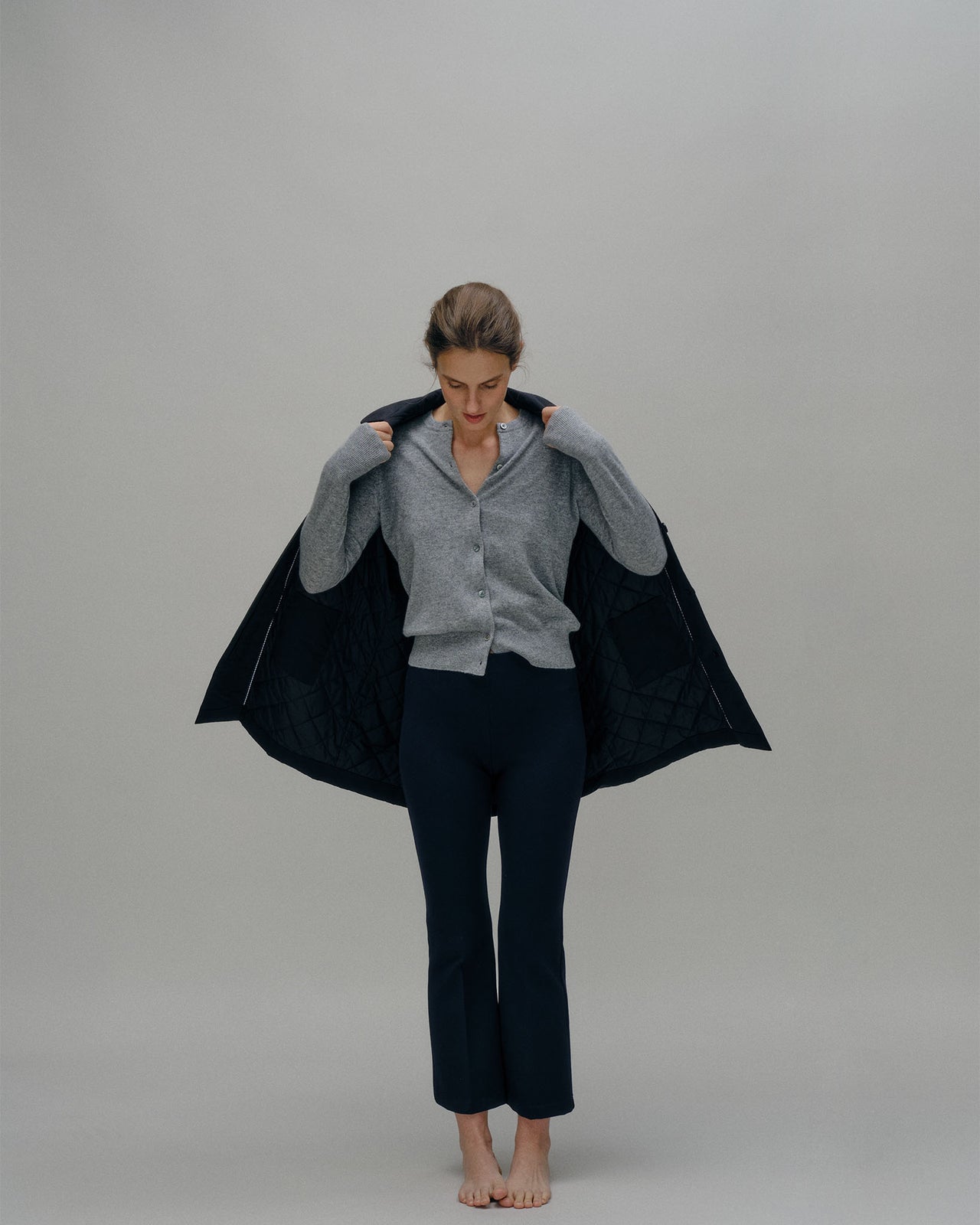 Faye Flare Cropped Pant in Black Ponte Knit