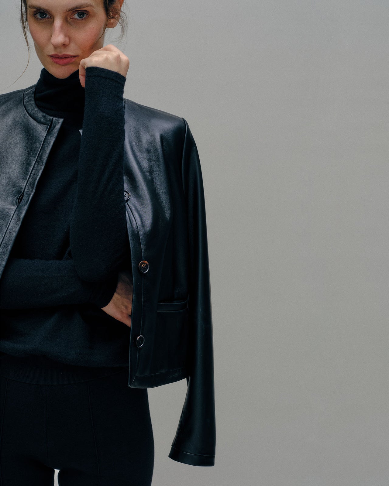 Megan Cardigan Jacket in Black Leather