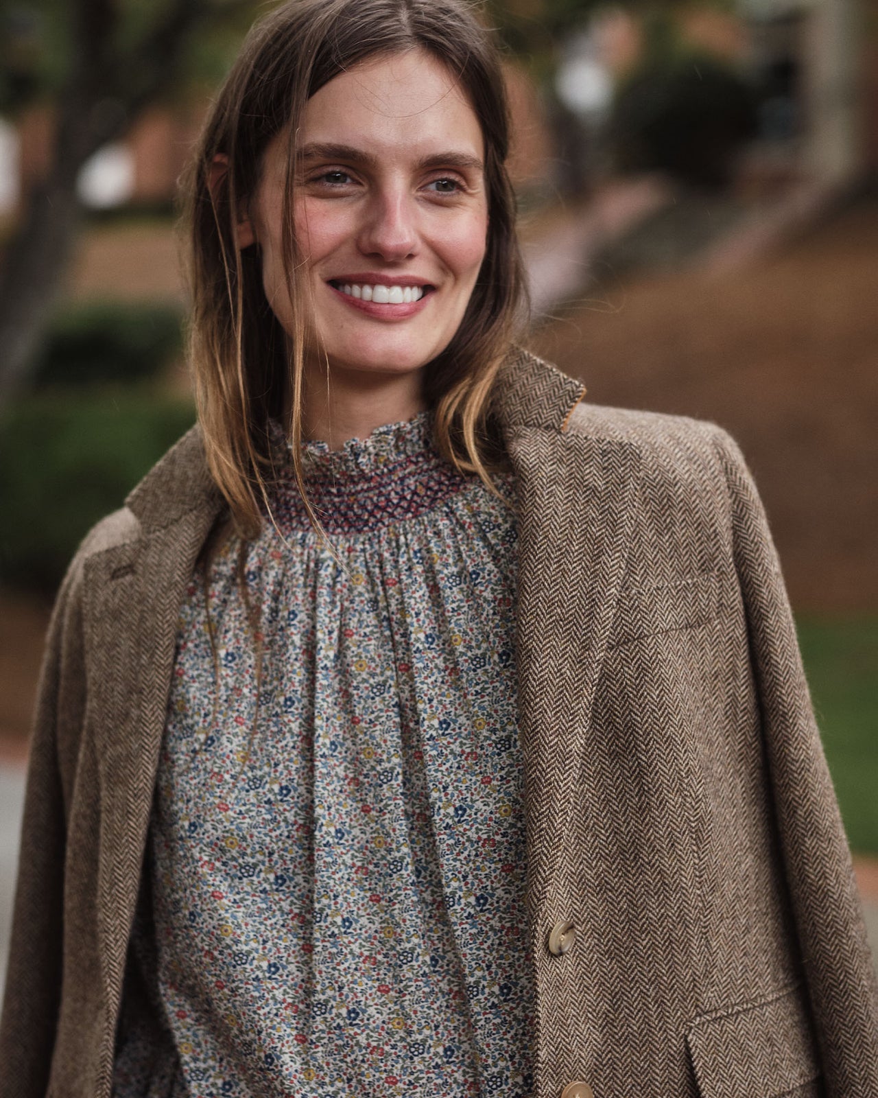 Moira Blazer in Tobacco/Coffee Small Herringbone Tweed