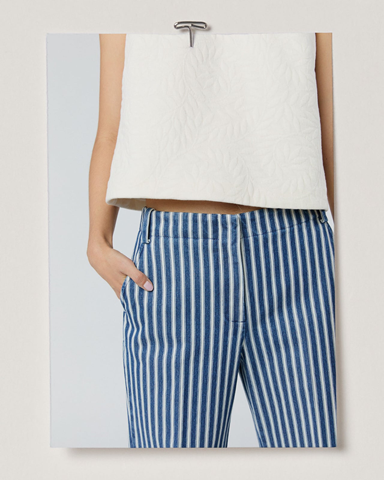 Gia Frill Shell Top in Natural Leaves Knit Jacquard