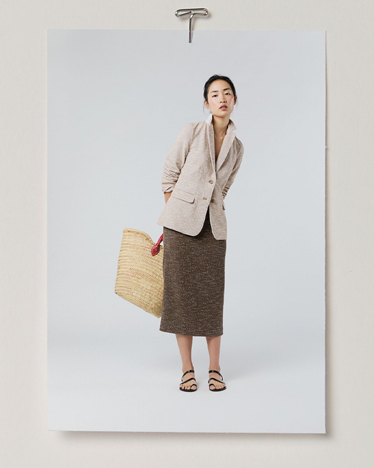 Long Pull-On Skirt in Brown/Ivory Speckled Knit