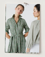 Load image into Gallery viewer, Classic Shirtwaist Dress in Green Floral Stripe Printed Poplin

