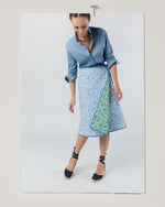 Load image into Gallery viewer, Quilted Adley Wrap Skirt in Green/Blue Sambourne Liberty Fabric
