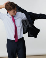 Load image into Gallery viewer, Spread Collar Dress Shirt in Sky Pencil Stripe Poplin

