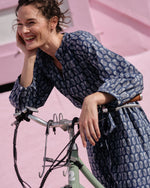 Load image into Gallery viewer, Sienna Dress in Marine French Country Floral Poplin
