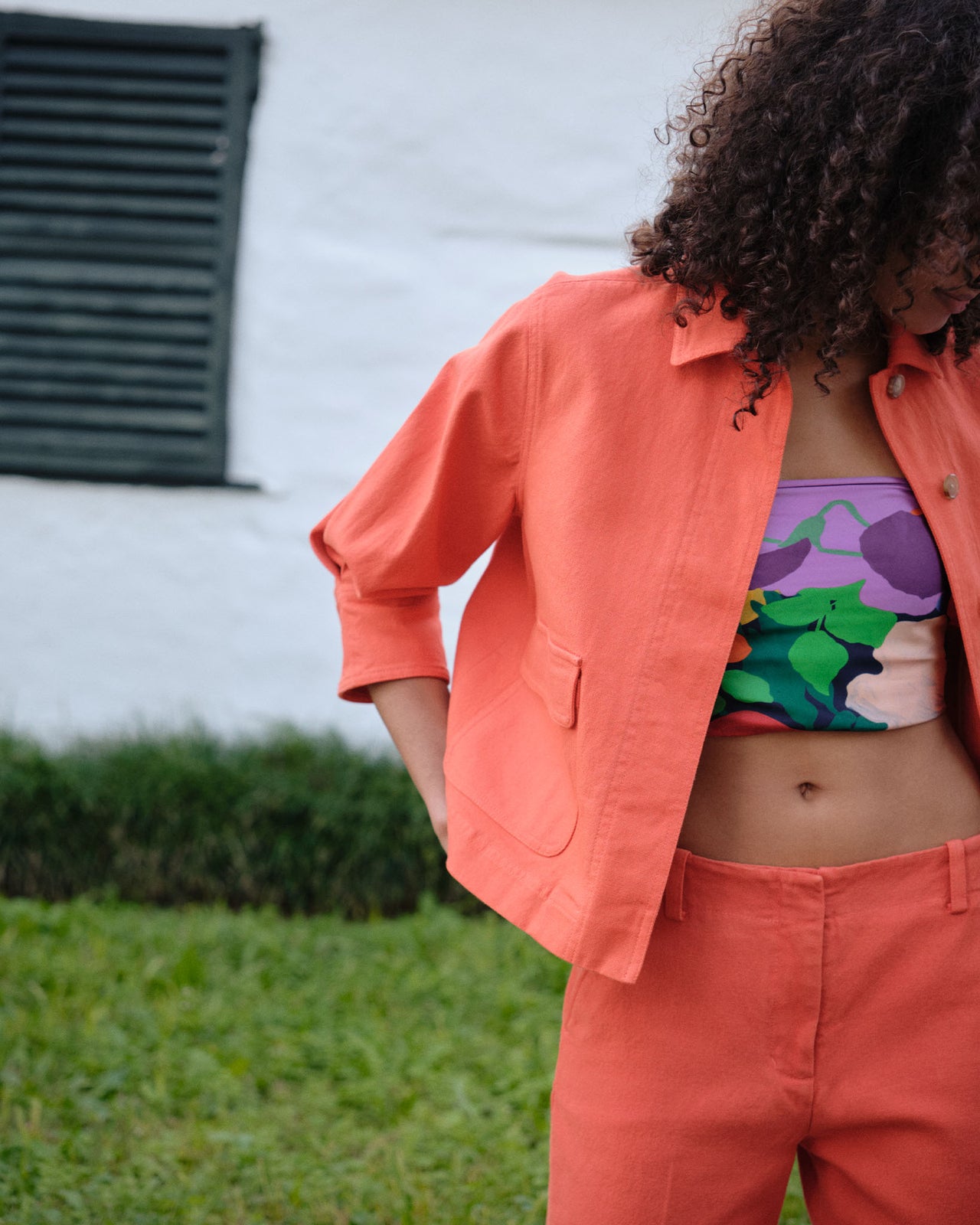 Frankie Cropped Pant in Orange Stretch Canvas