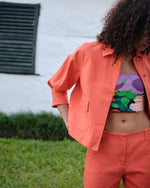 Load image into Gallery viewer, Frankie Cropped Pant in Orange Stretch Canvas
