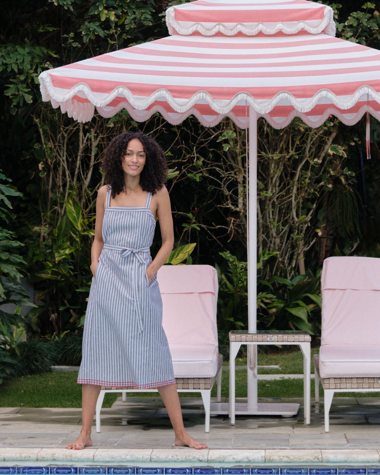 Josie Dress in Navy/Ivory Double Stripe Cotton
