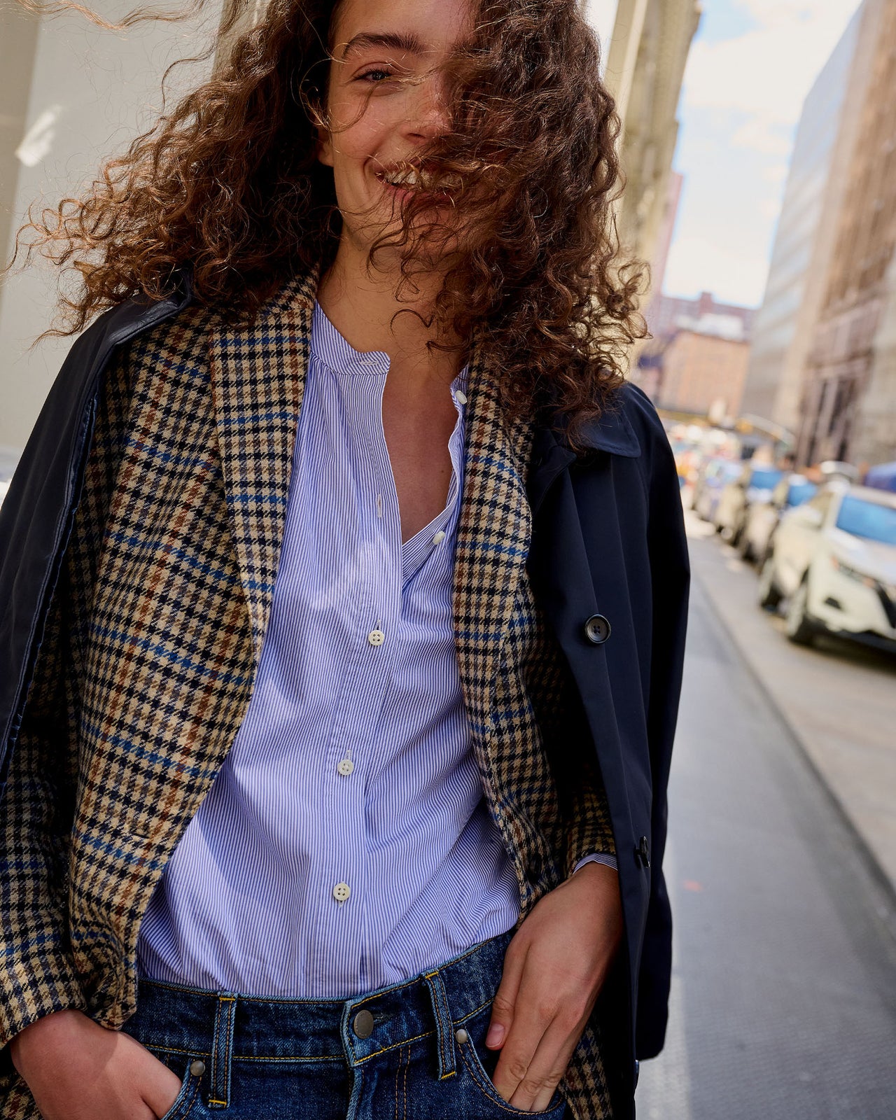 Boyfriend Jacket in Blue/Multi Check Wool