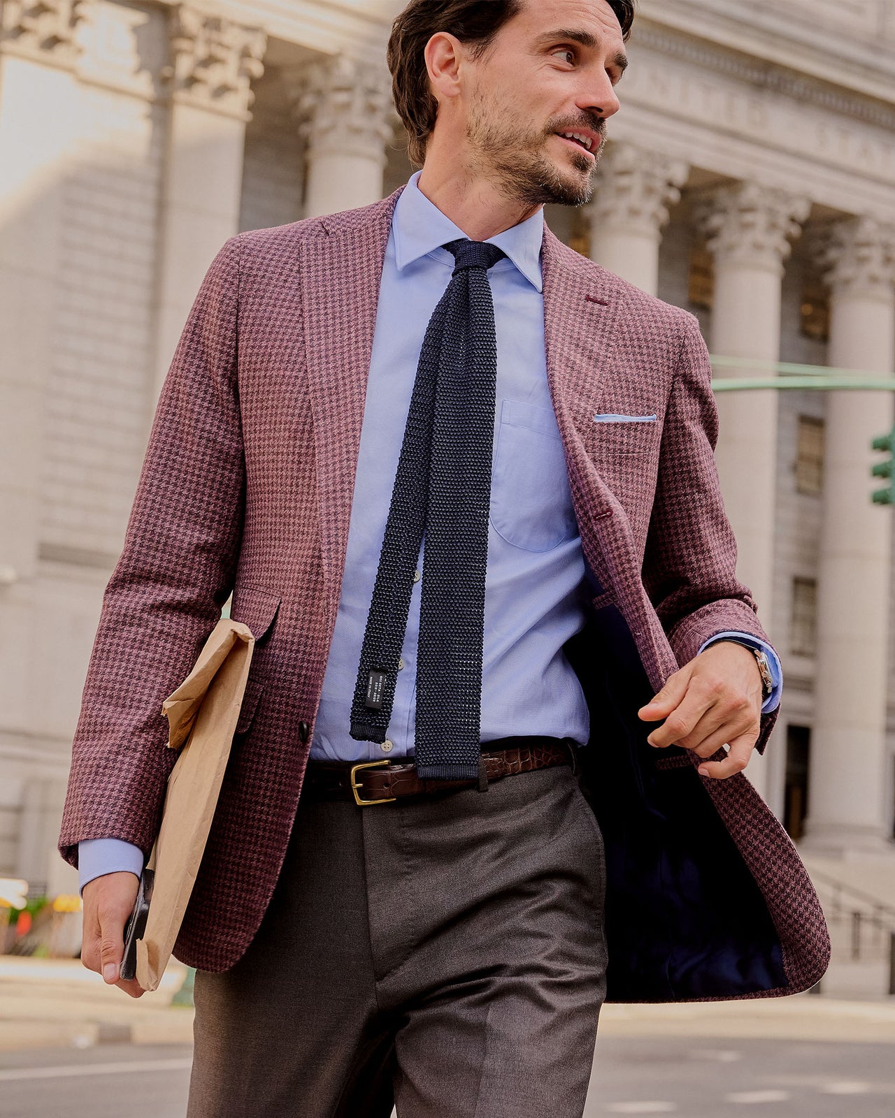 Virgil No. 3 Jacket in Orchid/Bordeaux Houndstooth Hopsack